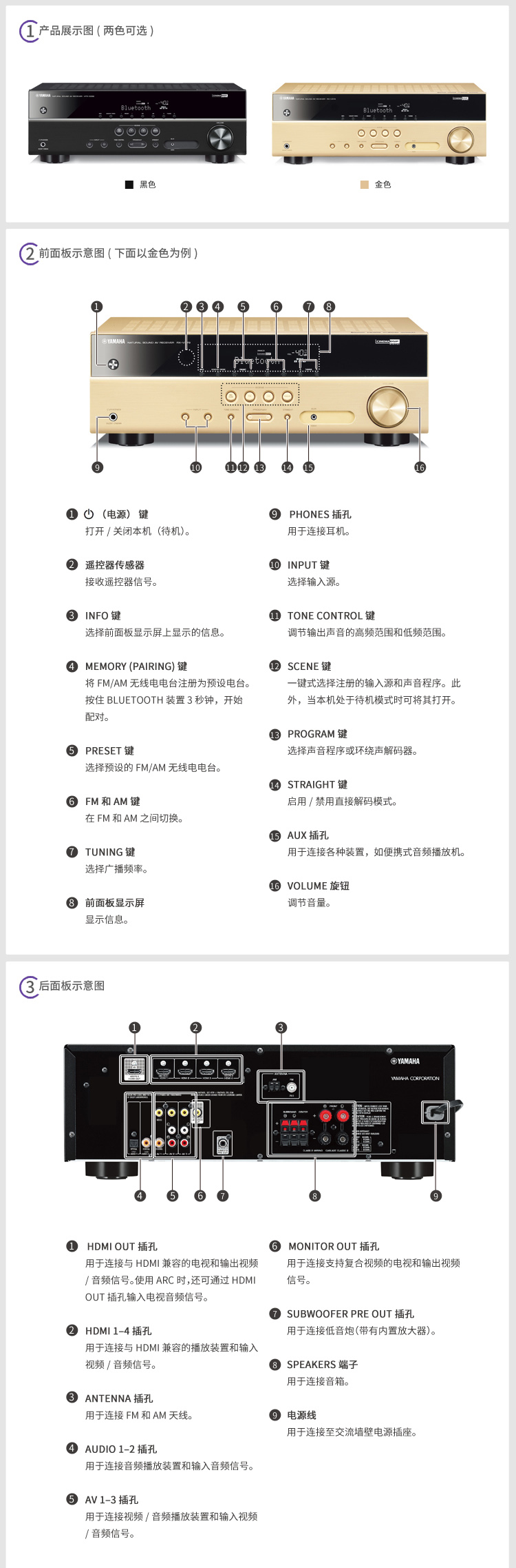 雅馬哈（Yamaha）RX-V379 音響 音箱 家庭影院 AV功放 5.1聲道數字功率放大器 藍牙/支持4K超高清 黑色-京東